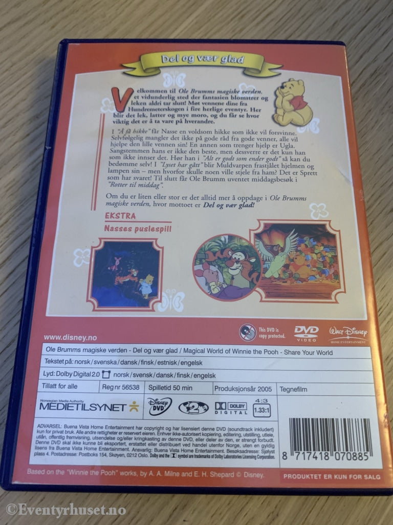 Disney Dvd. Ole Brumms Magiske Verden - Del Og Vær Glad. Dvd
