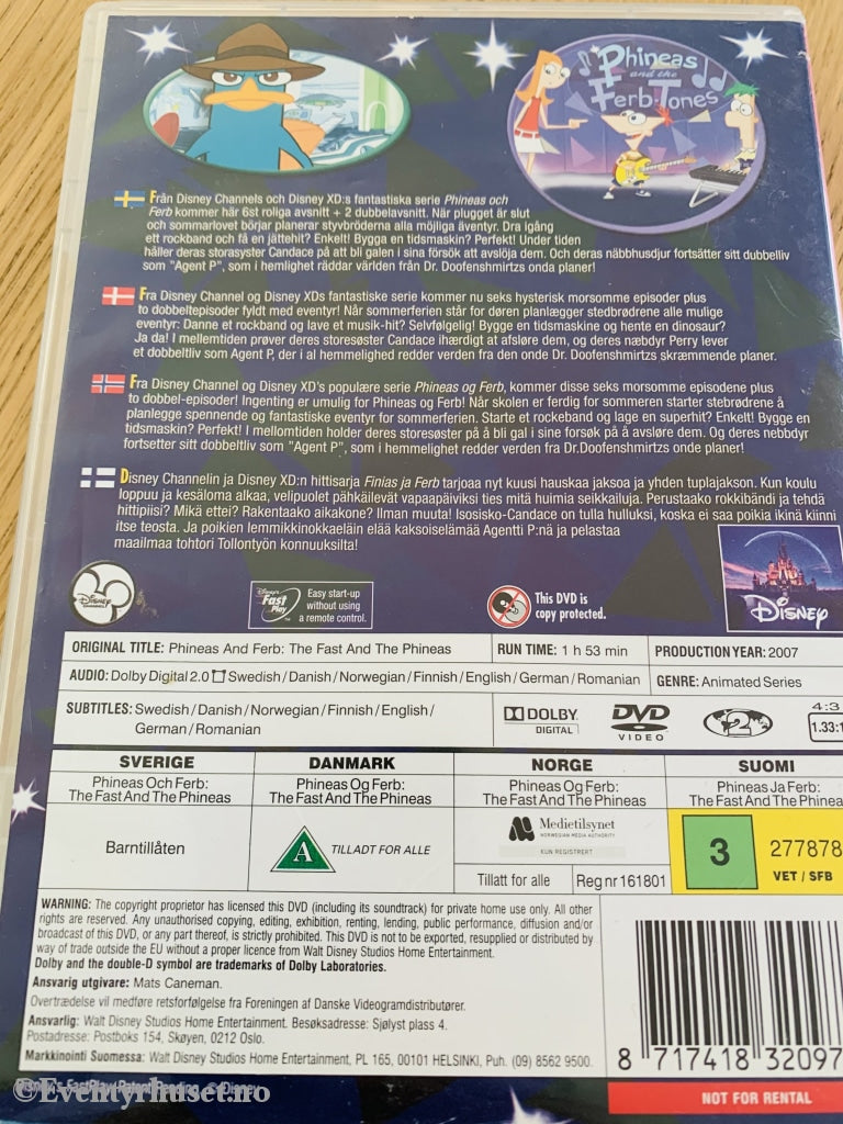 Disney Dvd. Phineas Og Ferb. The Fast And The Phineas. 2007. Dvd