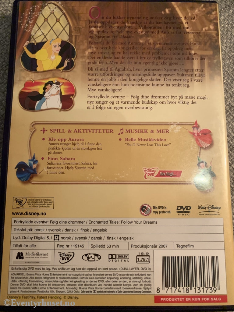 Disney Dvd. Prinsesser. Fortryllede Eventyr. Følg Dine Drømmer. Dvd