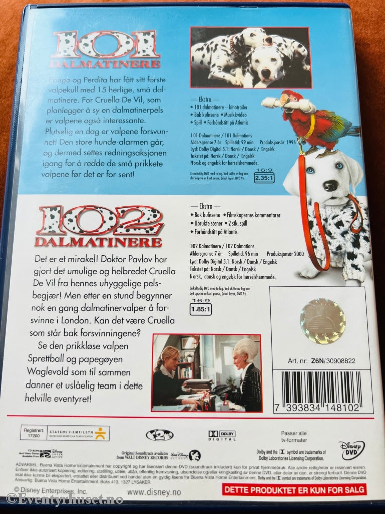Disney Dvd Samleboks. 101 + 102 Dalmatinere.