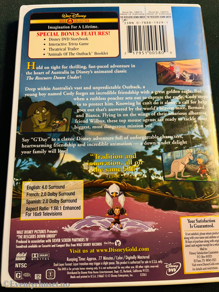 Disney Dvd. The Rescuers Down Under (Gold Collection). Dvd