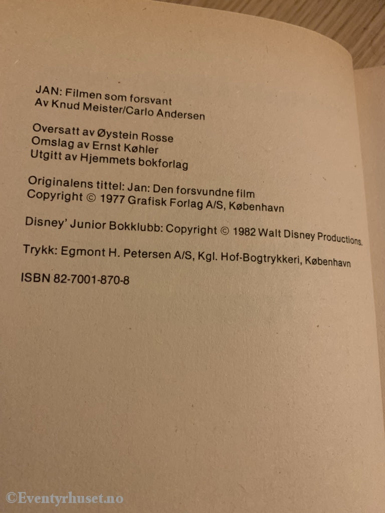 Disney Junior Bokklubb. 1982. Jan: Filmen Som Forsvant. Fortelling