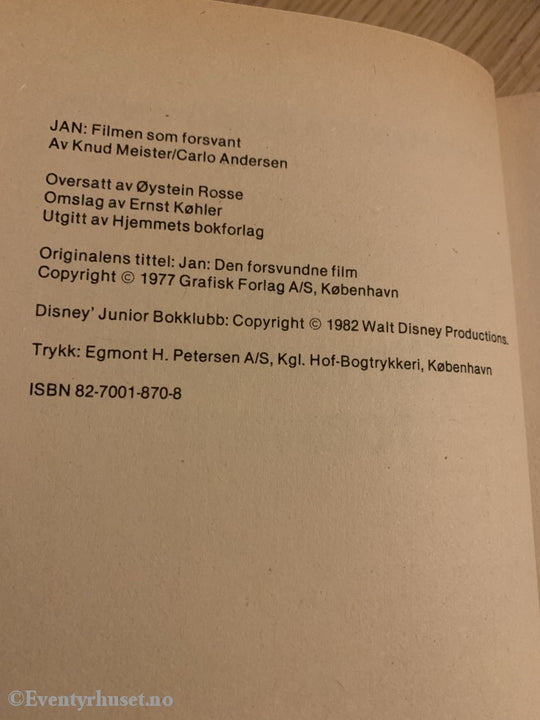Disney Junior Bokklubb. 1982. Jan: Filmen Som Forsvant. Fortelling