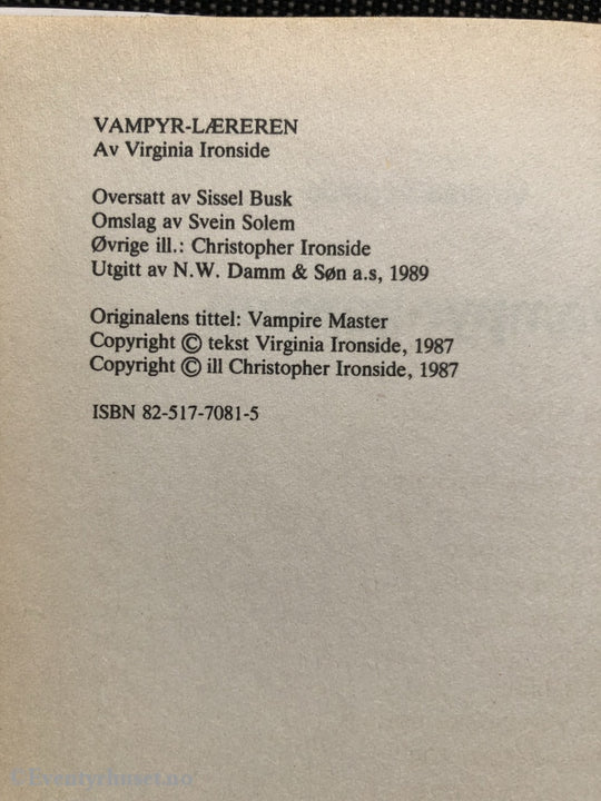 Disney Junior Bokklubb. Virginia Ironside. 1989. Vampyr-Læreren. Fortelling