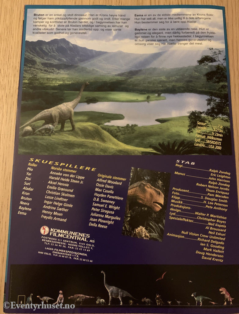 Disney Vaskeseddel/brosjyre. Dinosaur. 2000. Vaskeseddel/brosjyre