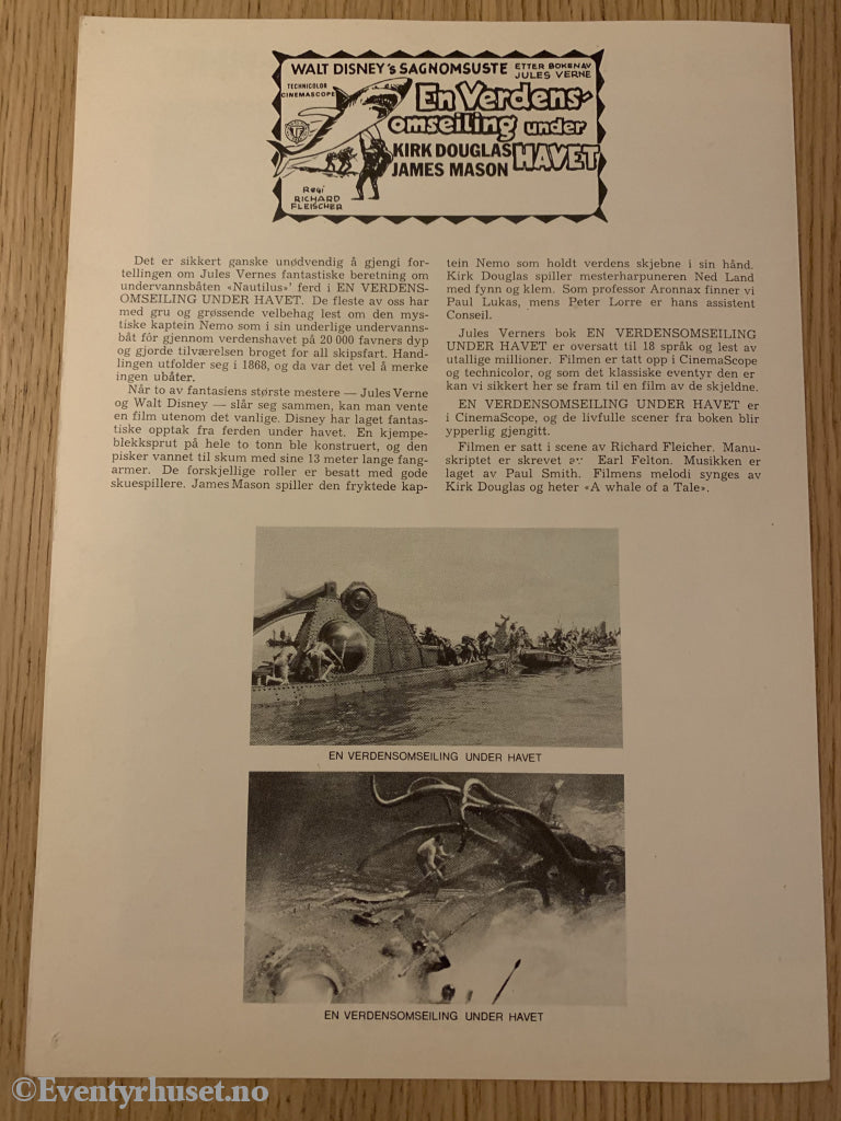 Disney Vaskeseddel/brosjyre. Triangel Film Sensurnr. 61648-49. Jules Verne - En Verdensomseiling