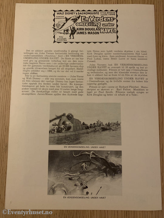 Disney Vaskeseddel/brosjyre. Triangel Film Sensurnr. 61648-49. Jules Verne - En Verdensomseiling