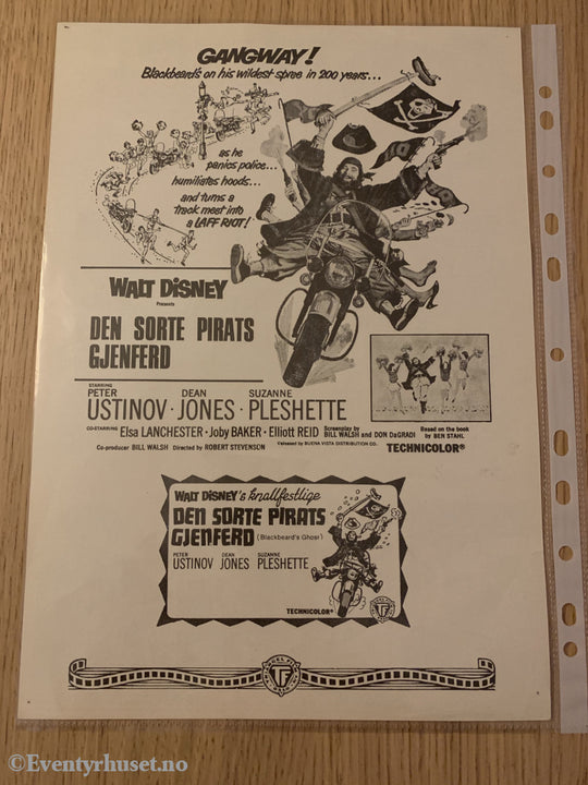 Disney Vaskeseddel/brosjyre. Triangel Film Sensurnr. 63985. Den Sorte Pirats Gjenferd (Blackbeards