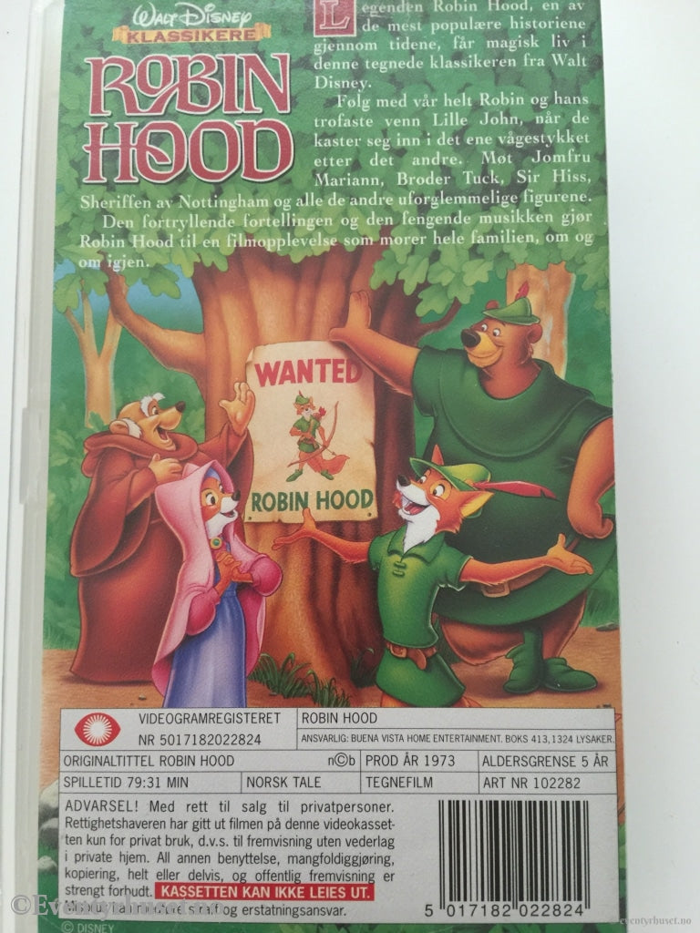 Disney Vhs. 102282. Robin Hood. Vhs