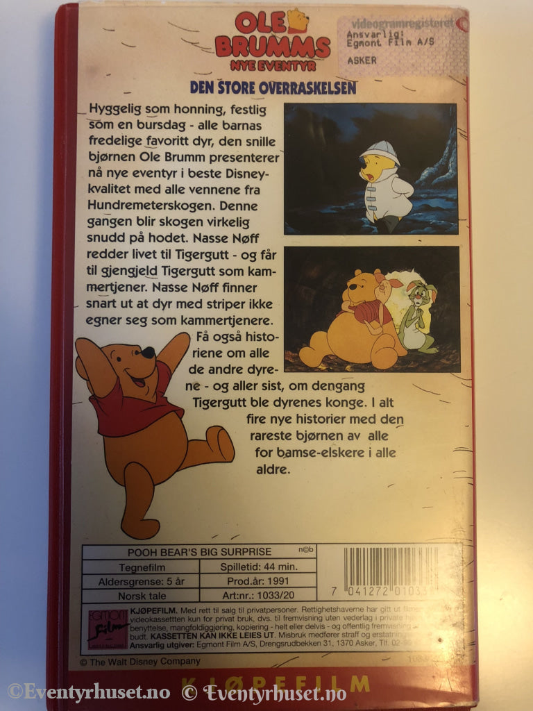 Disney Vhs. 1033/20. Ole Brumms Nye Eventyr - Den Store Overraskelsen. Vhs