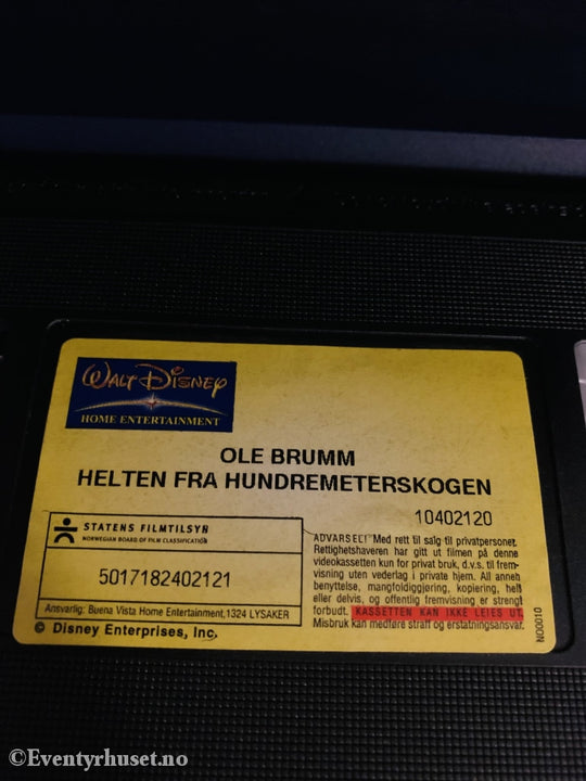 Disney Vhs. 10412120. Ole Brumm - Helten Fra Hundremeterskogen. Vhs