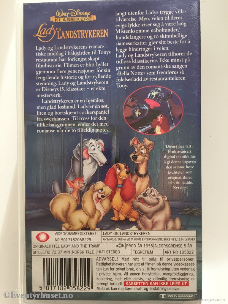 Disney Vhs. 105822. Lady Og Landstrykeren. Vhs