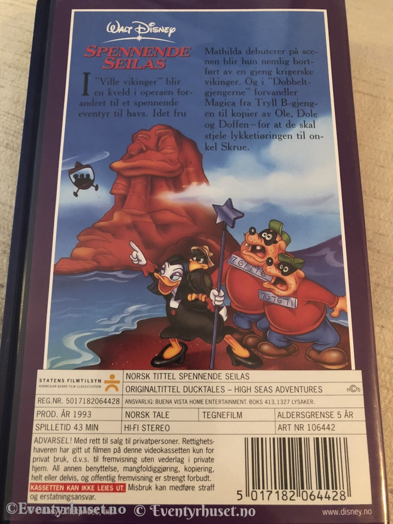 Disney Vhs. 106442. Ole Dole Og Doffen På Eventyr - Spennende Seilas. Vhs