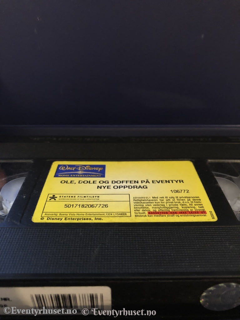 Disney Vhs. 106772. Ole Dole Og Doffen På Eventyr - Nye Oppdrag. Vhs
