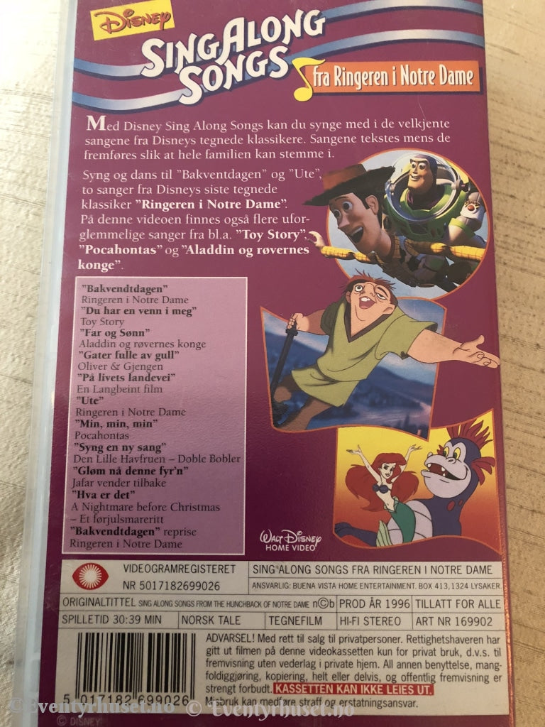 Disney Vhs. 169902. Sing Along Songs - Ringeren I Notre Dame. Vhs
