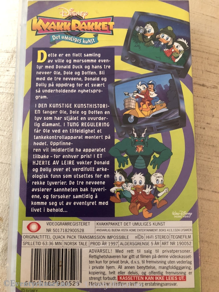 Disney Vhs. 190052. Kvakkpakket - Det Umuliges Kunst. Vhs