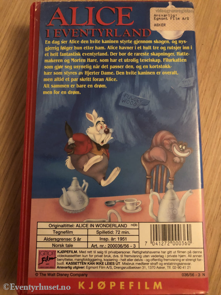 Disney Vhs. 200036/56-3. Alice I Eventyrland. Vhs
