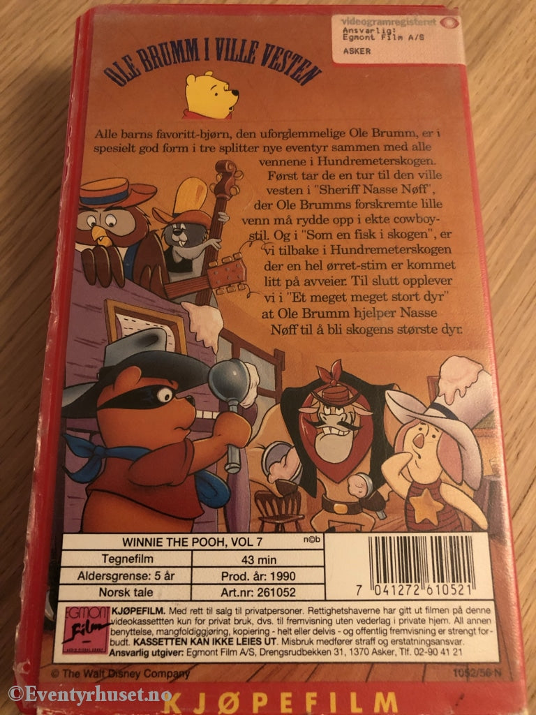 Disney Vhs. 261052. Ole Brumms Nye Eventyr. Brumm I Ville Vesten. 1990. Vhs