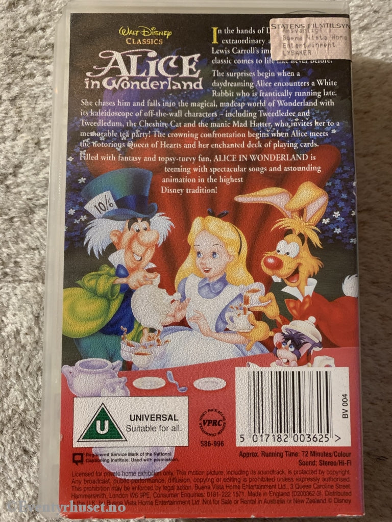 Disney Vhs. Alice In Wonderland. Solgt I Norge! Vhs