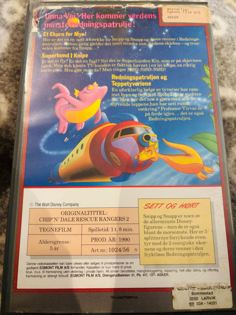 Disney VHS Big Box. Snipp og Snapp: Redningspatruljen. Vol. 2. Et Ekorn for Mye. 1990. VHS Big Box. VHS Big Box