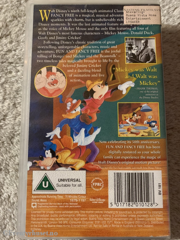 Disney Vhs. Fun And Fancy Free. Solgt I Norge! Vhs