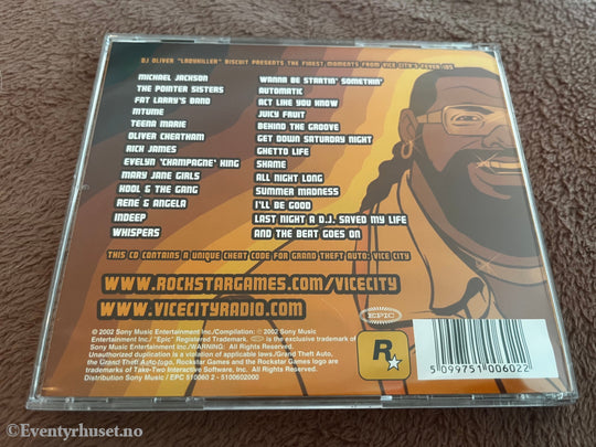 Diverse artister. 2002. Grand Theft Auto: Vice City O.S.T. Volume 6 – Fever 105. Musikk på CD.