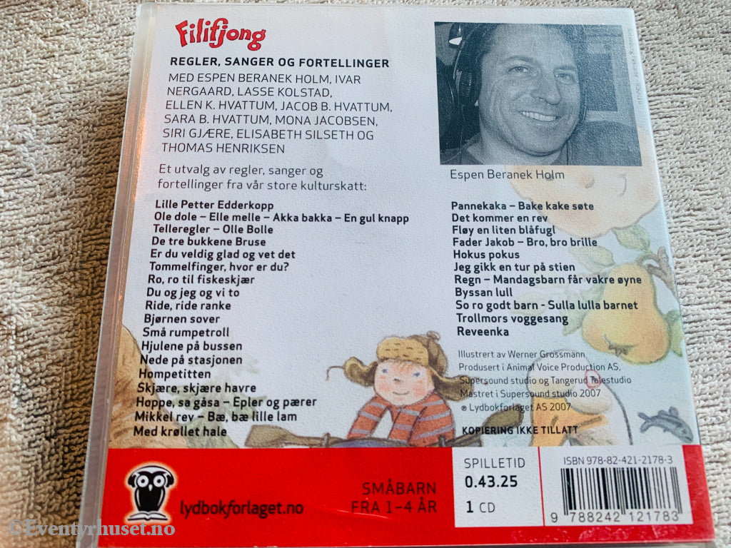 Diverse forfattere. 2006. Filifjong – Regler, sanger og fortellinger. Lydbok på CD.
