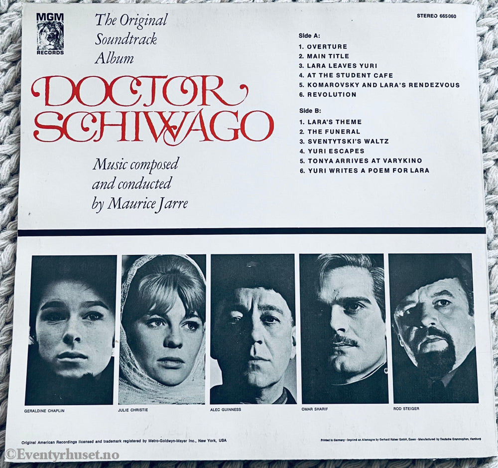 Doctor Schiwago. The Original Soundtrack Fra Filmen. Lp. Lp Plate