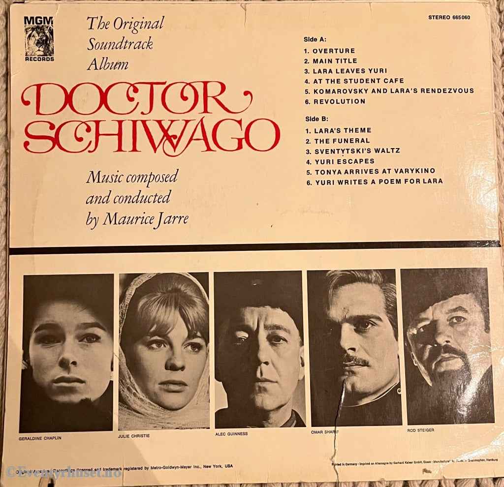 Doctor Schiwago. The Original Soundtrack Fra Filmen. Lp. Lp Plate