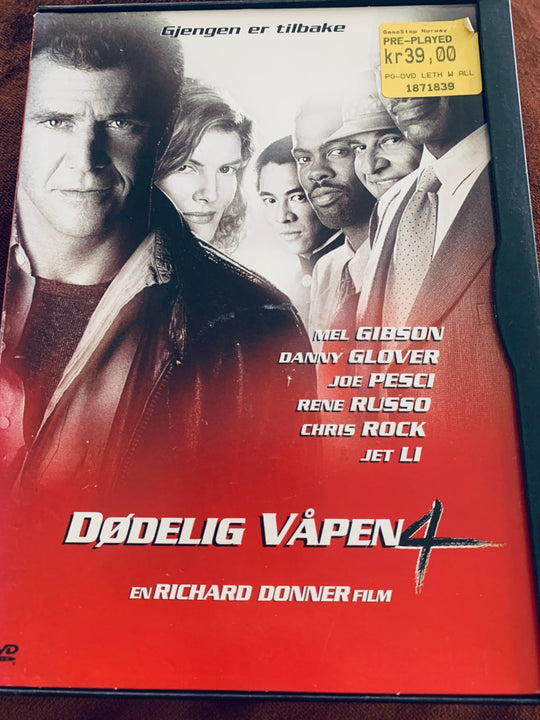 Dødelig Våpen 4. DVD snapcase.