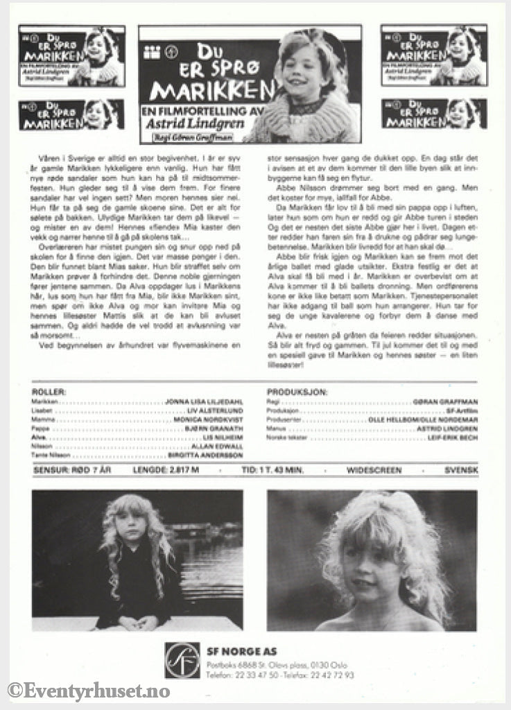 Download: Astrid Lindgren´s Du Er Sprø Marikken. Unik Brosjyre På 1 Side Med Norsk Tekst