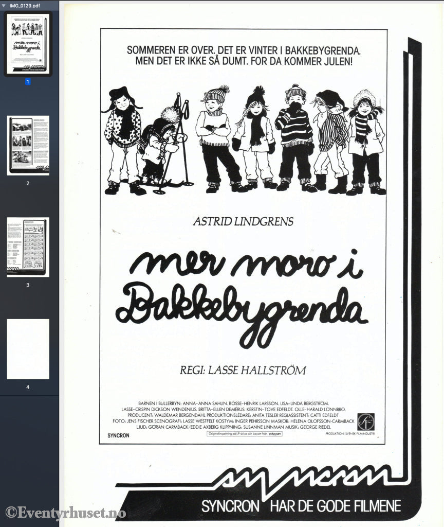 Download: Astrid Lindgren´s Mer Moro I Bakkebygrenda. Unik Brosjyre På 4 Sider Med Norsk Tekst