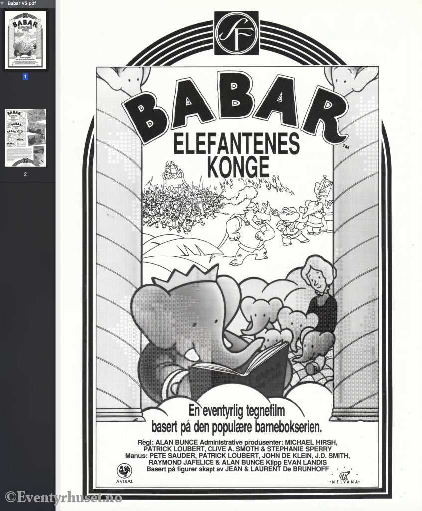 Download: Babar - Elefantenes Konge. Unik Brosjyre På 2 Sider Med Norsk Tekst (Vaskeseddel). Digital