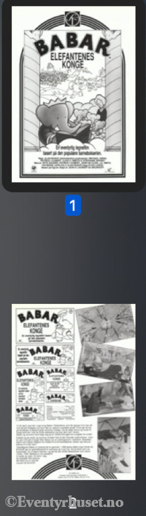 Download: Babar - Elefantenes Konge. Unik Brosjyre På 2 Sider Med Norsk Tekst (Vaskeseddel). Digital