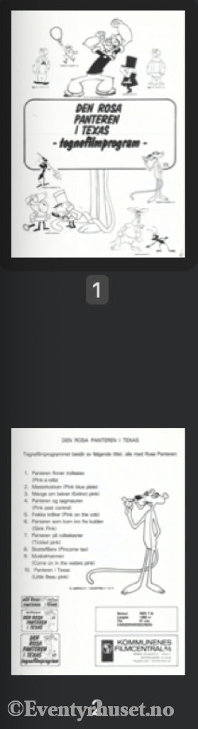 Download: Den Rosa Panteren I Texas - Tegnefilmprogram. Unik Brosjyre På 2 Sider Med Norsk Tekst