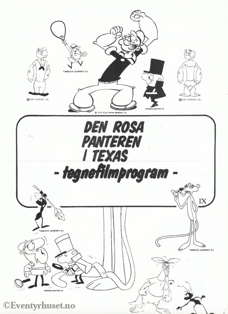 Download: Den Rosa Panteren I Texas - Tegnefilmprogram. Unik Brosjyre På 2 Sider Med Norsk Tekst