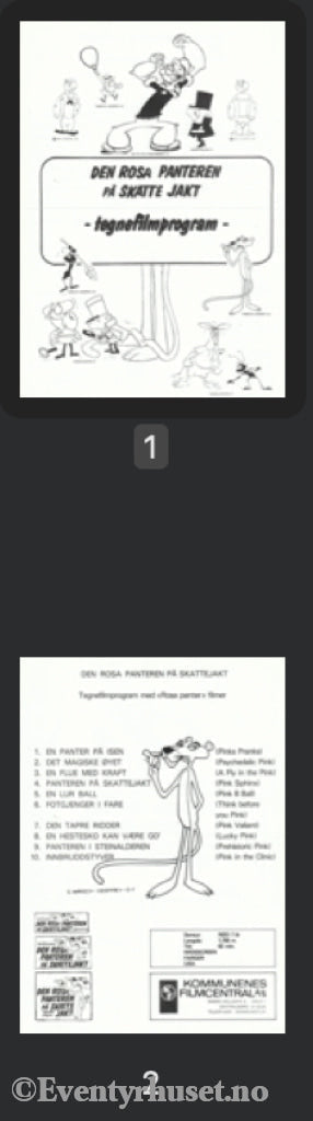 Download: Den Rosa Panteren På Skattejakt. Unik Brosjyre 2 Sider Med Norsk Tekst (Vaskeseddel).