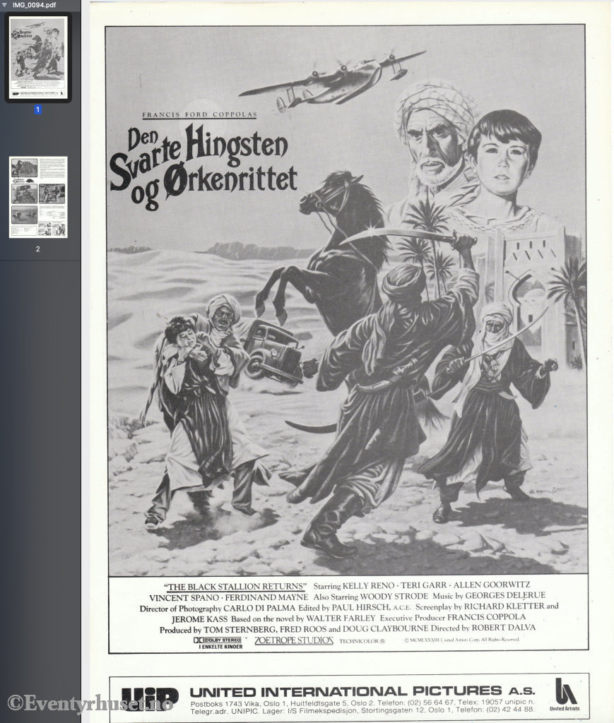Download: Den Svarte Hingsten Og Ørkenrittet. Unik Brosjyre På 2 Sider Med Norsk Tekst