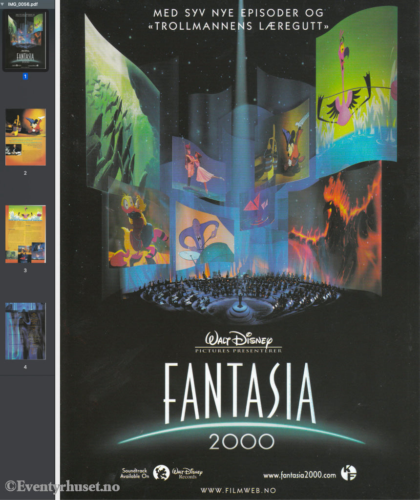 Download: Disney´s Fantasia 2000. Unik Brosjyre På 4 Sider Med Norsk Tekst (Vaskeseddel). Digital
