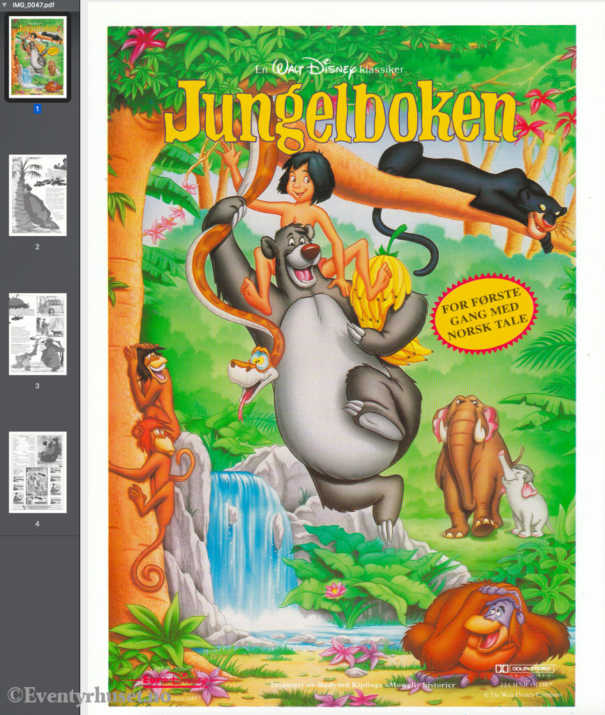 Download: Disney´s Jungelboken. Unik Brosjyre På 4 Sider Med Norsk Tekst (Vaskeseddel). Digital Fil