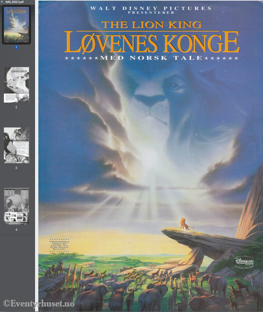 Download: Disney´s The Lion King - Løvenes Konge. Unik Brosjyre På 4 Sider Med Norsk Tekst