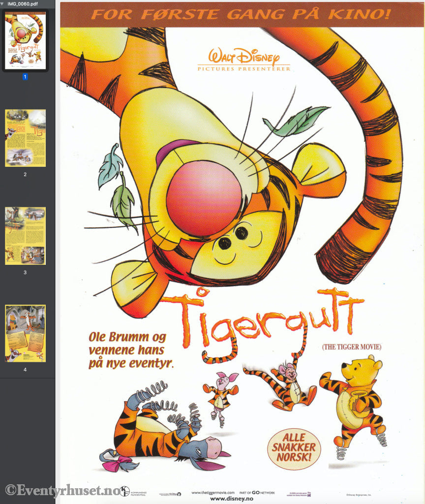 Download: Disney´s Tigergutt. Unik Brosjyre På 4 Sider Med Norsk Tekst (Vaskeseddel). Digital Fil I