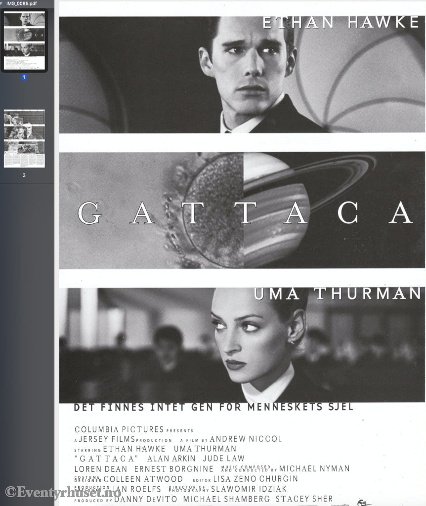 Download: Gattaca. Unik Brosjyre På 2 Sider Med Norsk Tekst (Vaskeseddel). Digital Fil I Pdf-Format.