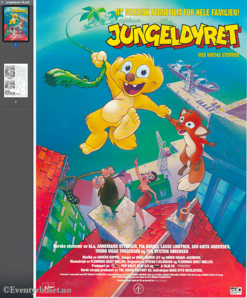 Download: Jungeldyret. Unik Brosjyre På 2 Sider Med Norsk Tekst (Vaskeseddel). Digital Fil I