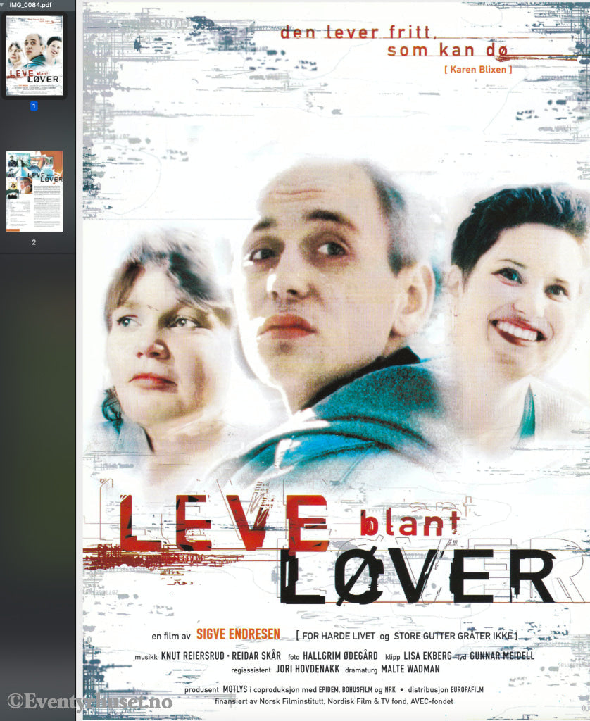 Download: Leve Blant Løver. Unik Brosjyre På 2 Sider Med Norsk Tekst (Vaskeseddel). Digital Fil I