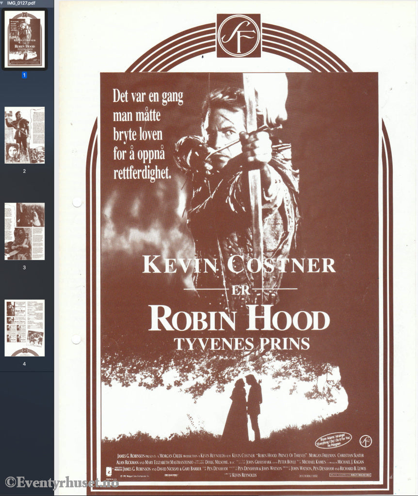 Download: Robin Hood. Unik Brosjyre På 4 Sider Med Norsk Tekst (Vaskeseddel). Digital Fil I