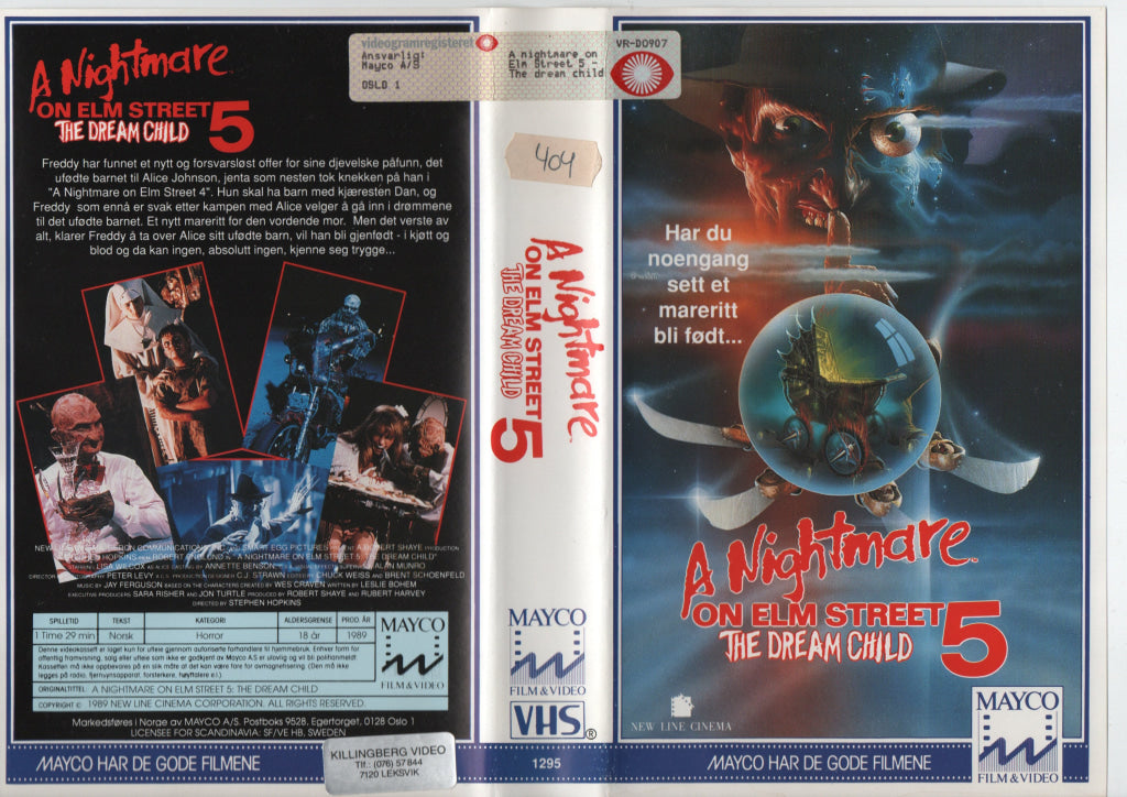 Download / Stream: A Nightmare On Elm Street. Vol. 5. The Dream Child. 1988. VHS Big Box. Norwegian subtitles. VHS