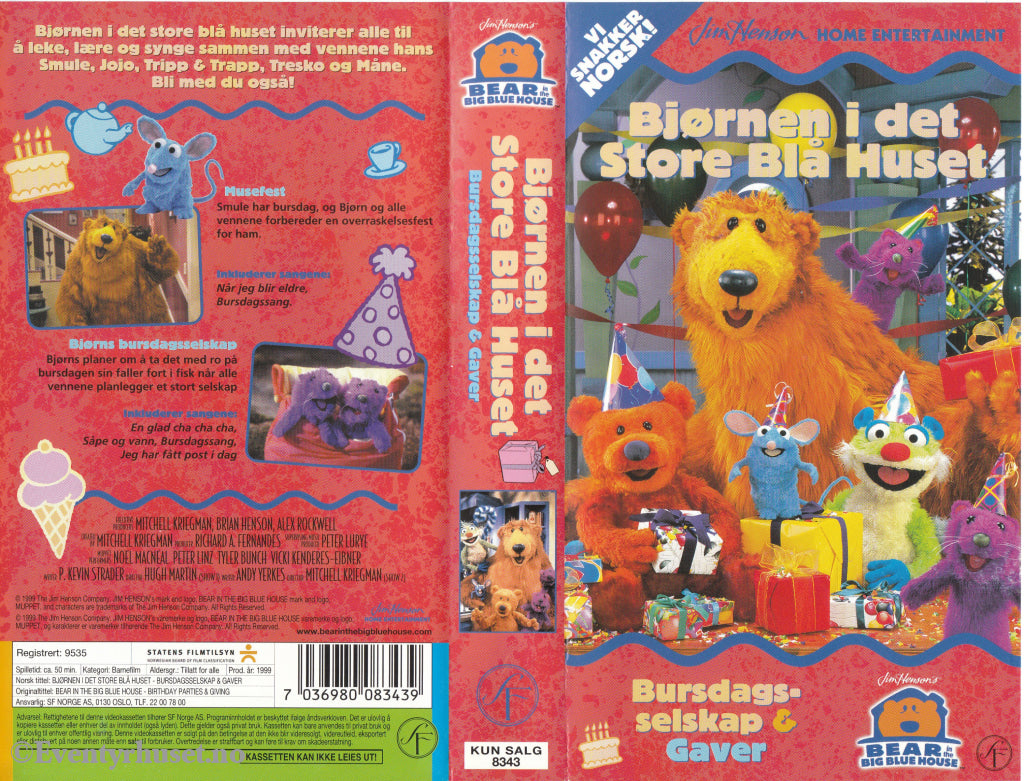 Download / Stream: Bjørnen i det Store Blå Huset. Bursdagsselskap & Gaver. 1999. VHS SB. Norwegian dubbing. VHS