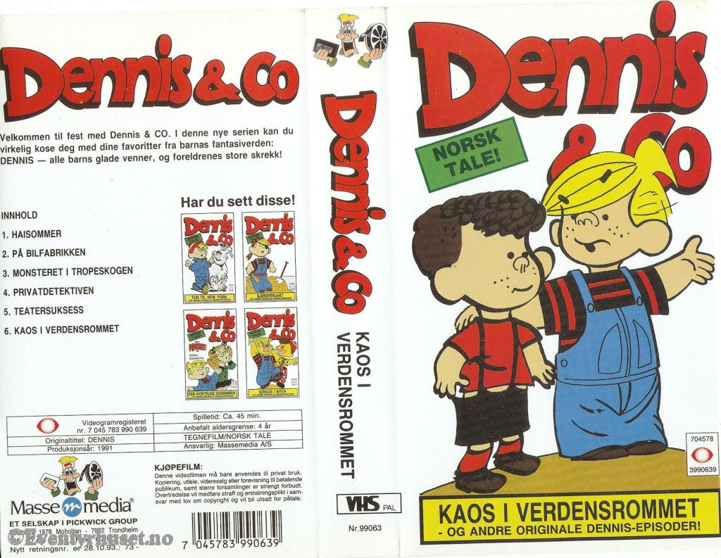 Download / Stream: Dennis & Co - Kaos I Verdensrommet Mfl. 1991. Vhs. Norwegian Dubbing. Vhs