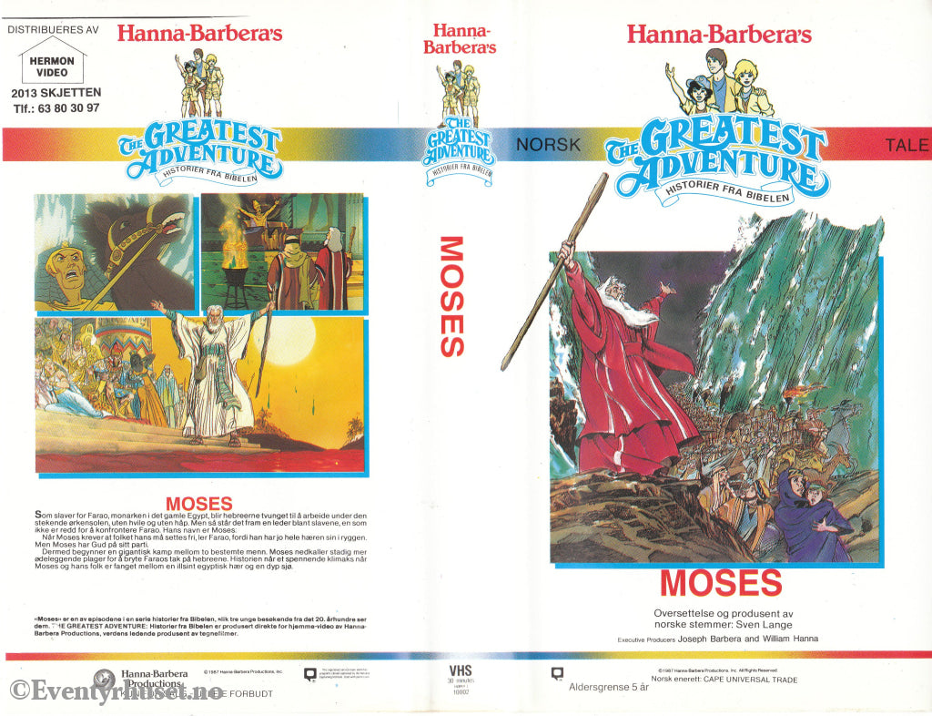 Download / Stream: Hanna Barbera Historier fra Bibelen. Moses. 1987. VHS SB. Norwegian dubbing. VHS